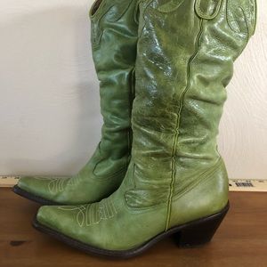 Steve Madden Green Leather Slouch Cowboy Boots